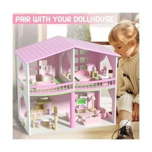 Juego de muebles de madera para casa de muñecas 22 piezas_2