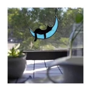 BOXCASA Gato negro durmiendo en la luna vidrieras_4