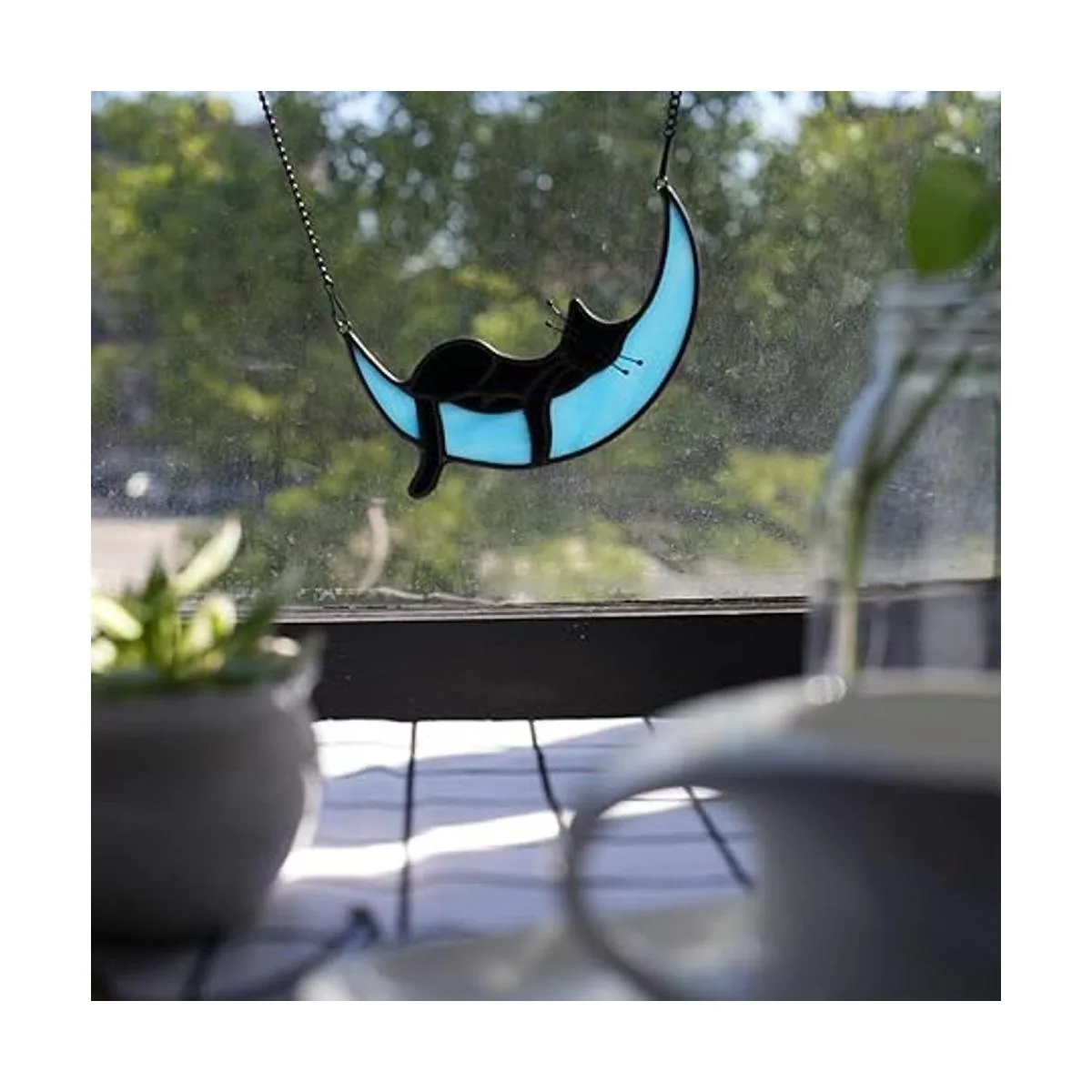 BOXCASA Gato negro durmiendo en la luna vidrieras_4