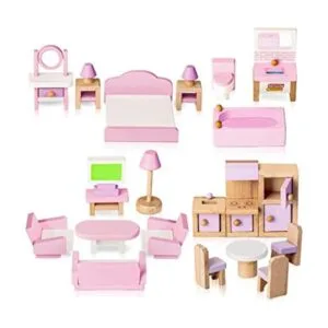 Juego de muebles de madera para casa de muñecas 22 piezas_1
