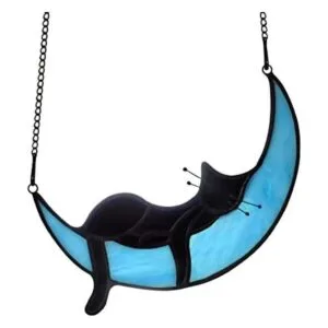 BOXCASA Gato negro durmiendo en la luna vidrieras_1