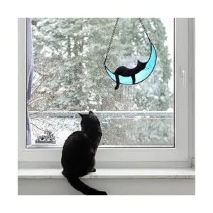 BOXCASA Gato negro durmiendo en la luna vidrieras_6