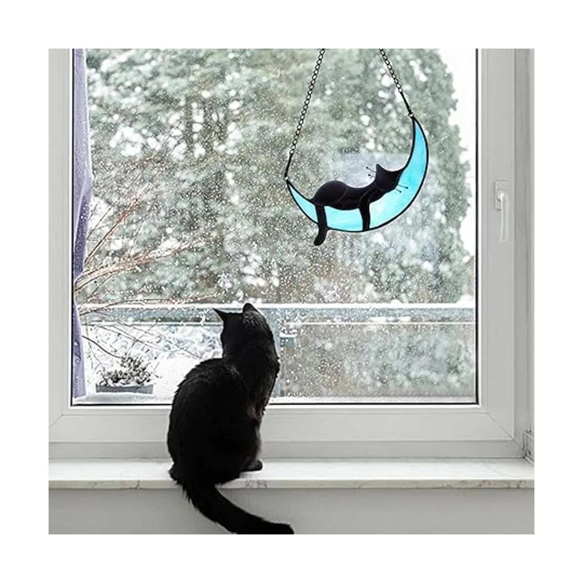 BOXCASA Gato negro durmiendo en la luna vidrieras_6
