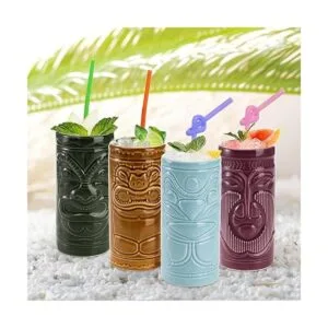 Cedilis Paquete de 4 tazas de cerámica Tiki de 10 onzas_5