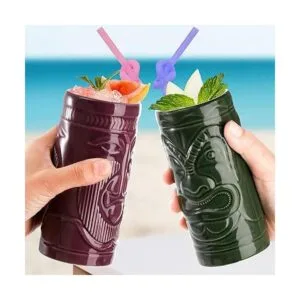 Cedilis Paquete de 4 tazas de cerámica Tiki de 10 onzas_3