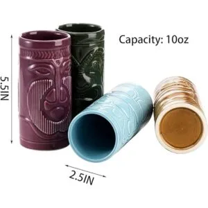 Cedilis Paquete de 4 tazas de cerámica Tiki de 10 onzas_2