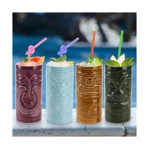 Cedilis Paquete de 4 tazas de cerámica Tiki de 10 onzas_4