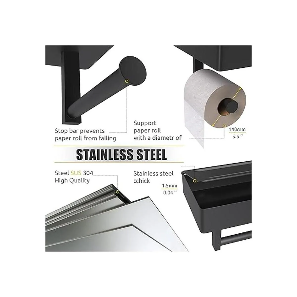 Sayoneyes Soporte de papel higiénico negro mate con_4