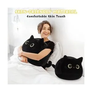 Juguete de peluche de gato negro 3D almohada de gato_4