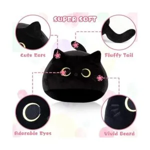 Juguete de peluche de gato negro 3D almohada de gato_5