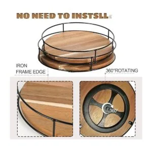 Paquete de 2 organizadores Lazy Susan de madera de acacia_3