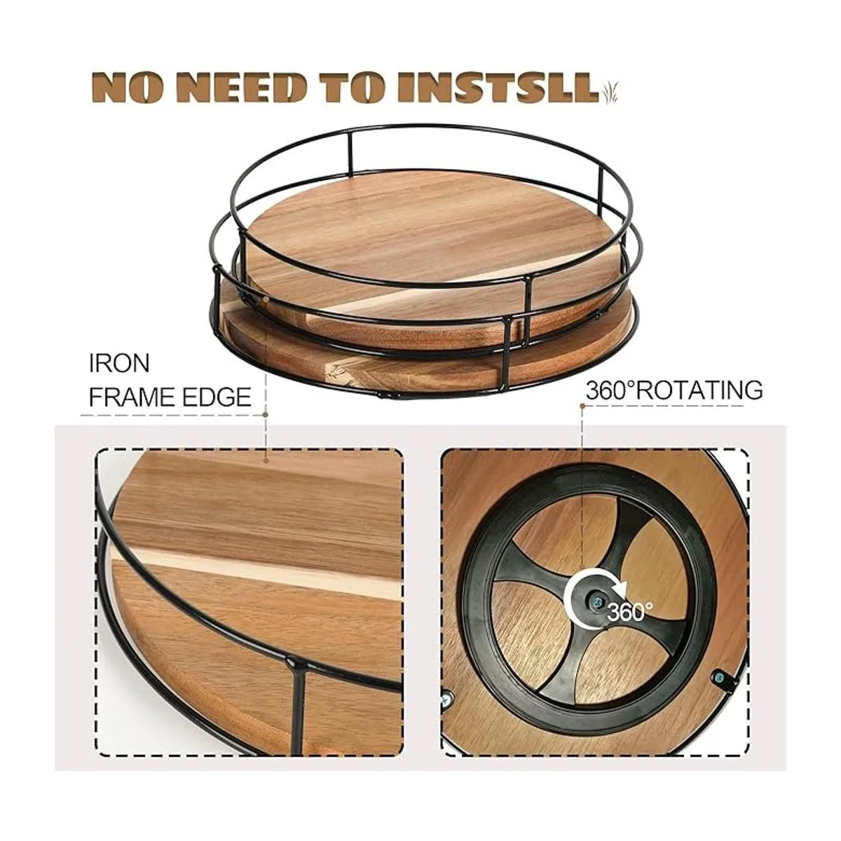 Paquete de 2 organizadores Lazy Susan de madera de acacia_3