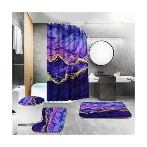 ENYORSEL Juego de cortina de ducha de baño con alfombras_7