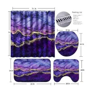ENYORSEL Juego de cortina de ducha de baño con alfombras_5