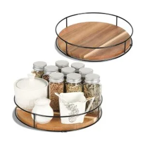 Paquete de 2 organizadores Lazy Susan de madera de acacia_1