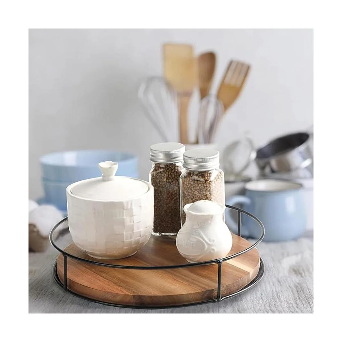 Paquete de 2 organizadores Lazy Susan de madera de acacia_5