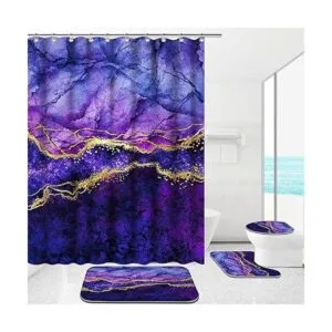 ENYORSEL Juego de cortina de ducha de baño con alfombras_6