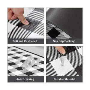Juego de alfombras y alfombras de cocina en blanco y_4