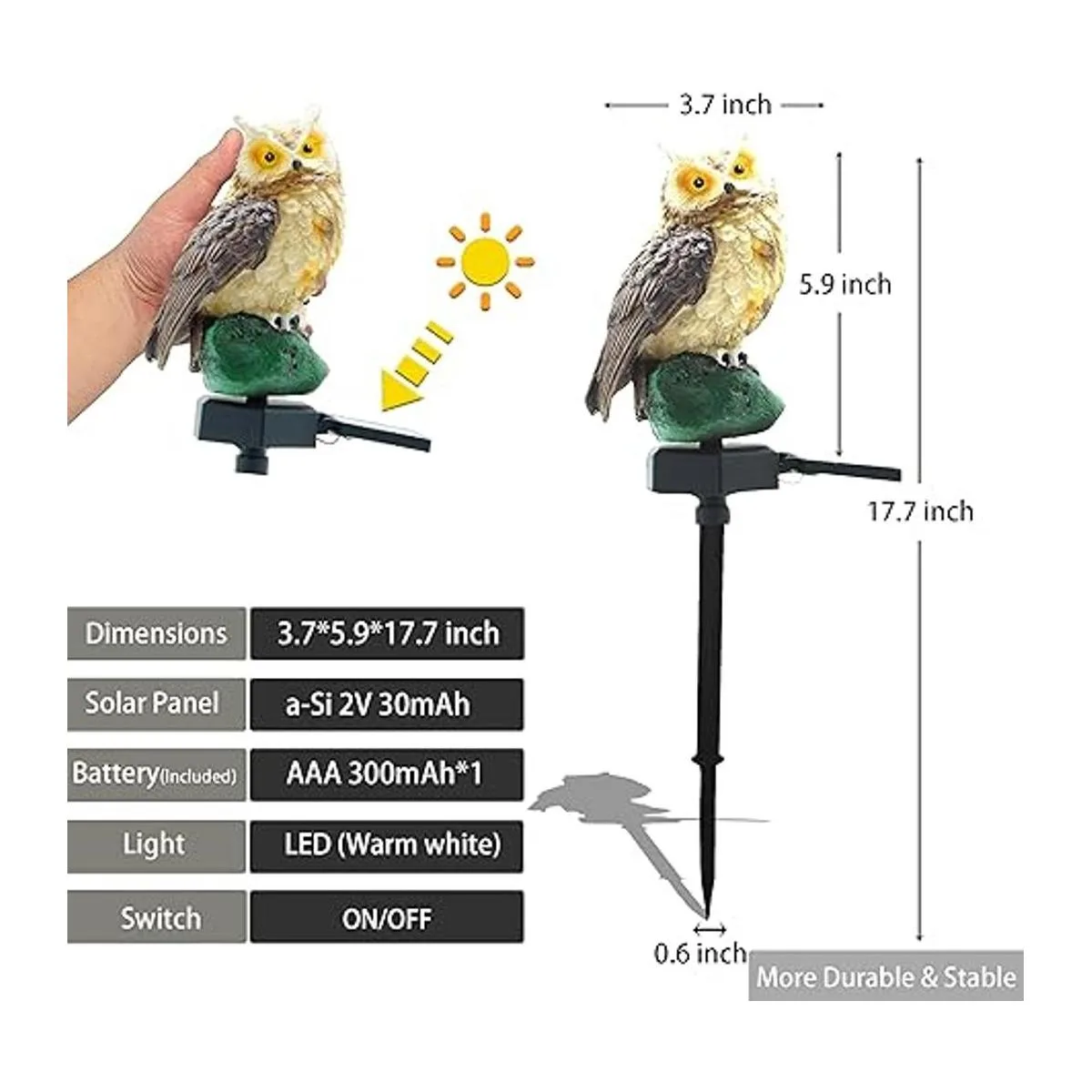 2 paquetes de luces solares de búho para exteriores_5