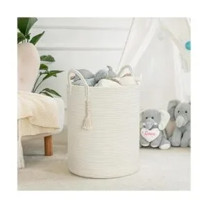 Goodpick Cesta blanca para guardería con asas cesta alta_6