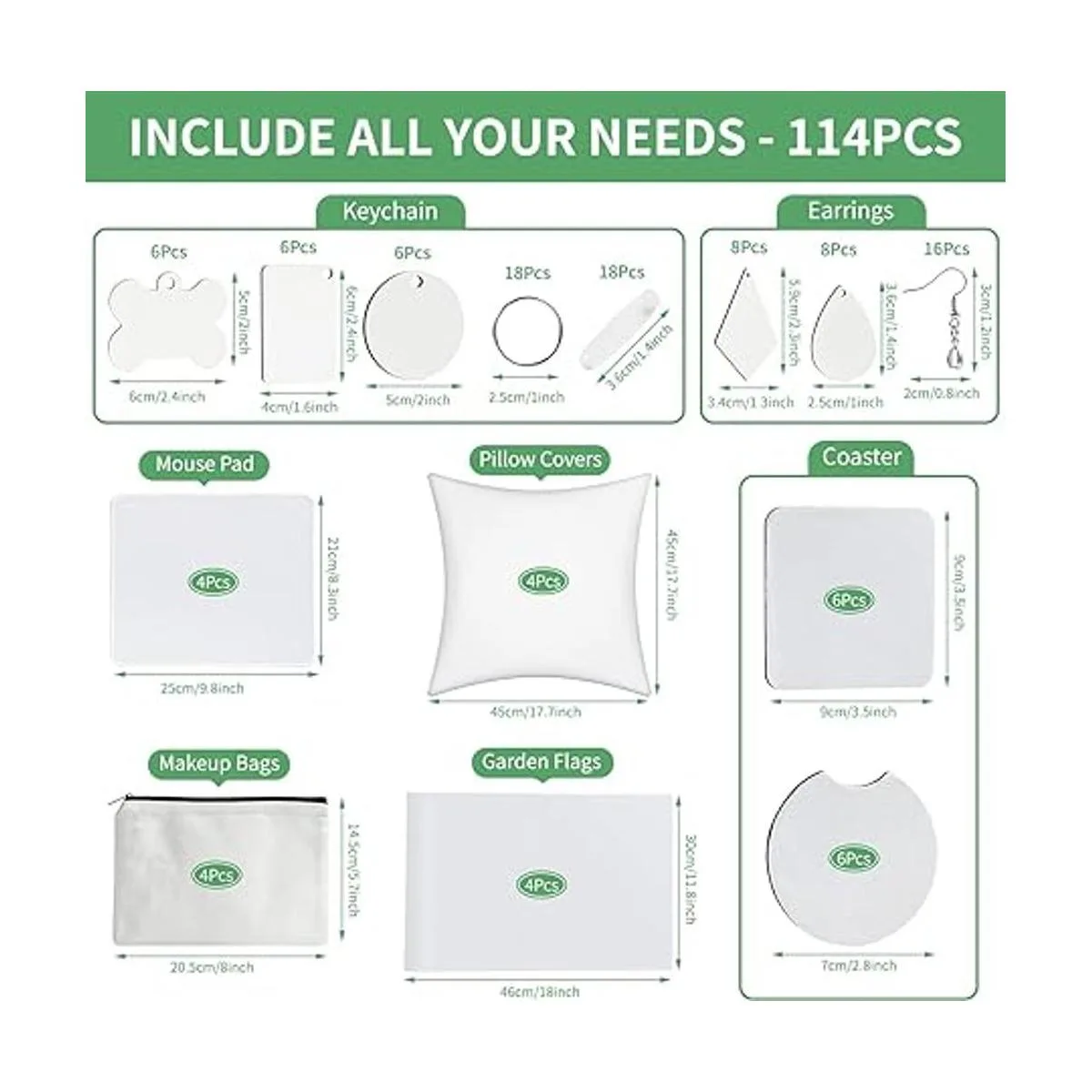 114 piezas de productos en blanco de sublimación juego de_6