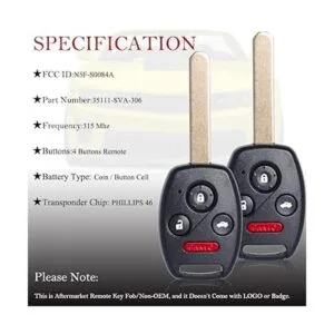 Llavero de repuesto remoto compatible con Honda Civic EX_4