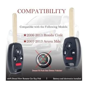 Llavero de repuesto remoto compatible con Honda Civic EX_2