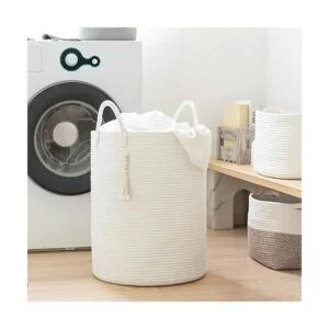 Goodpick Cesta blanca para guardería con asas cesta alta_5