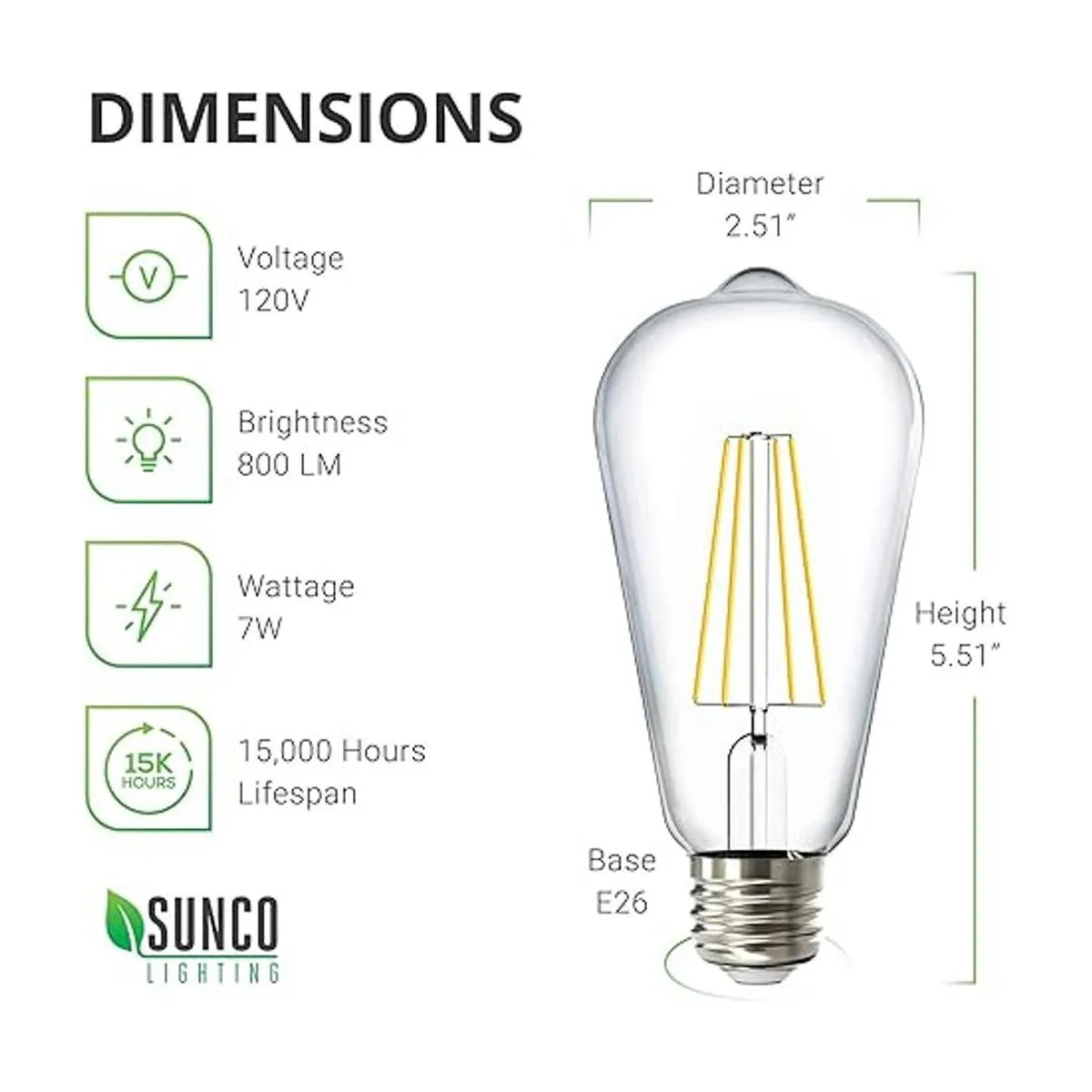 Sunco Lighting Bombillas LED Edison de 5000 K luz diurna_2