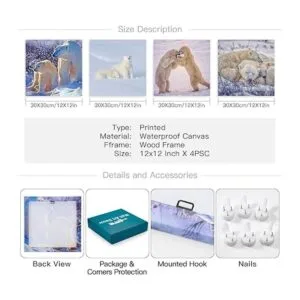 OTOSTAR 4 impresiones en lienzo para pared diseño de oso_5