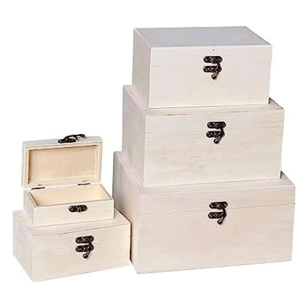Juego de 5 cajas de anidación de madera caja rectangular_1
