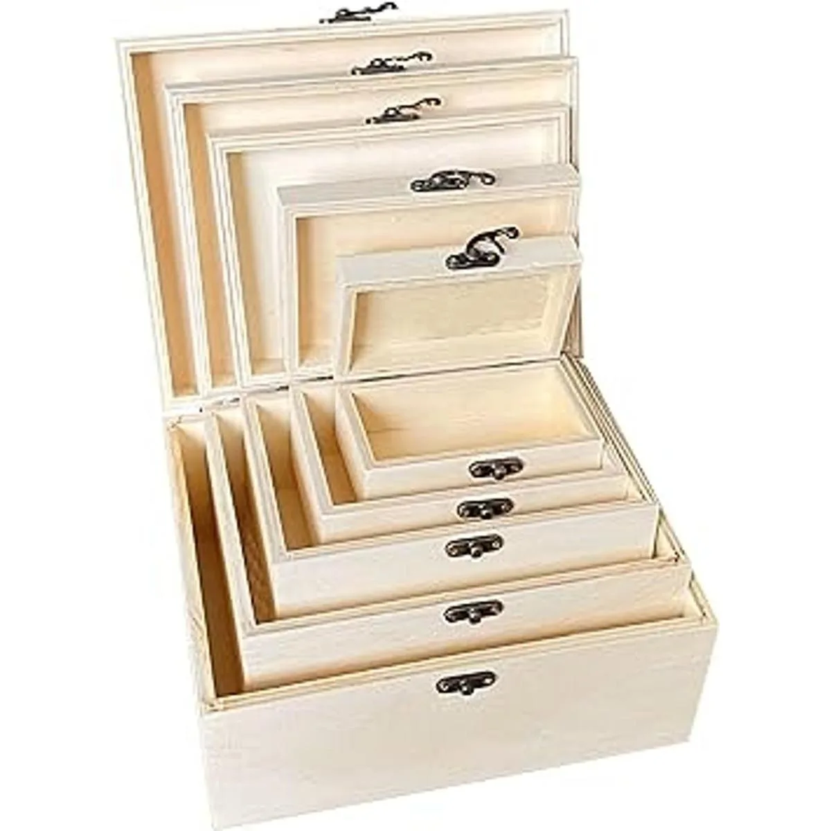 Juego de 5 cajas de anidación de madera caja rectangular_2