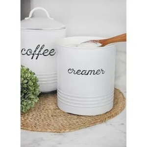 AuldHome Bote de crema blanca esmaltada; estilo rústico_4