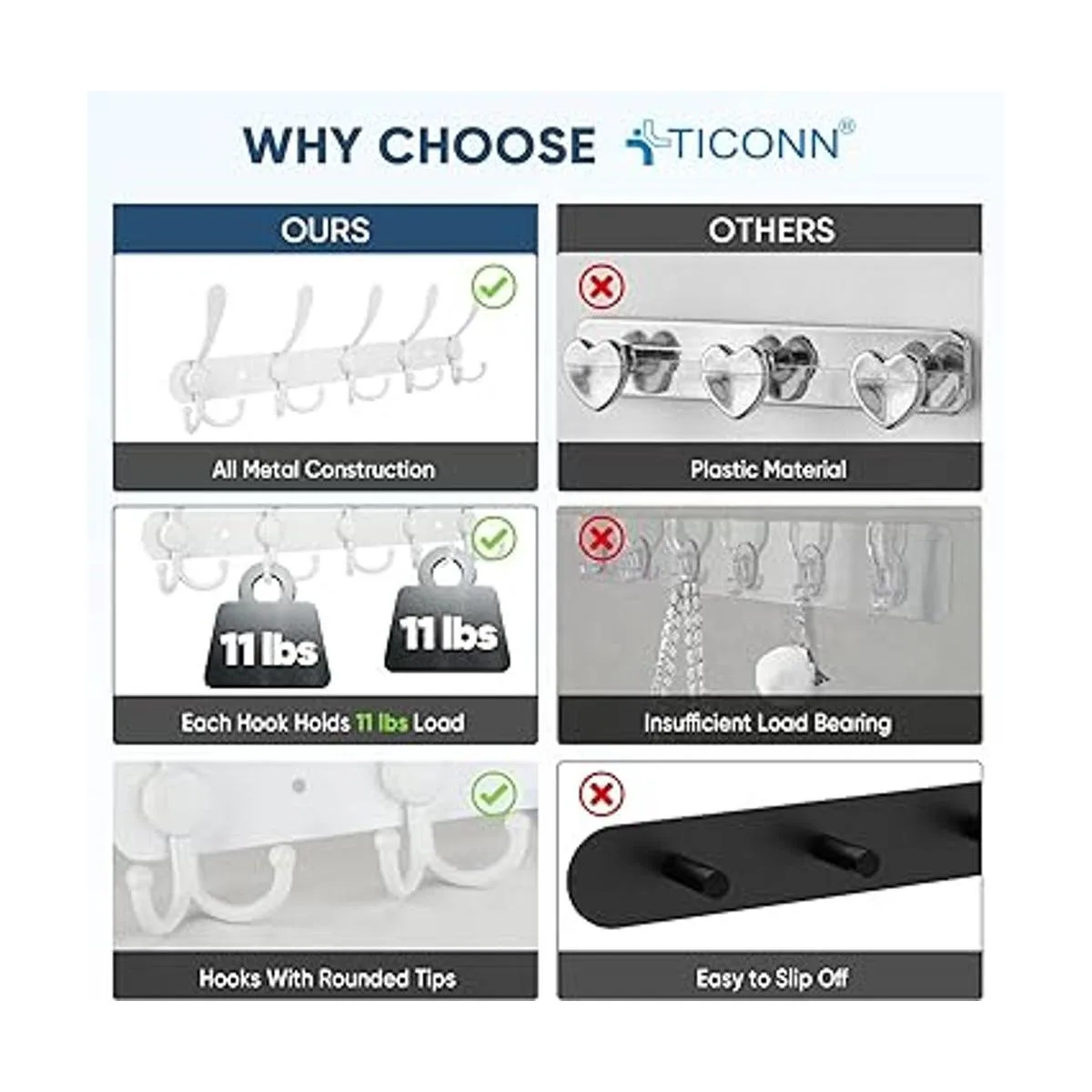 TICONN Perchero montado en la pared cinco ganchos tri_3