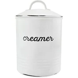 AuldHome Bote de crema blanca esmaltada; estilo rústico_1