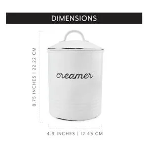 AuldHome Bote de crema blanca esmaltada; estilo rústico_3