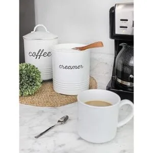 AuldHome Bote de crema blanca esmaltada; estilo rústico_2