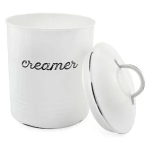 AuldHome Bote de crema blanca esmaltada; estilo rústico_5