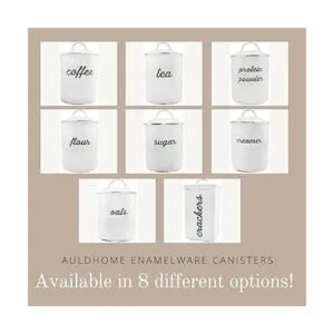 AuldHome Bote de crema blanca esmaltada; estilo rústico_7