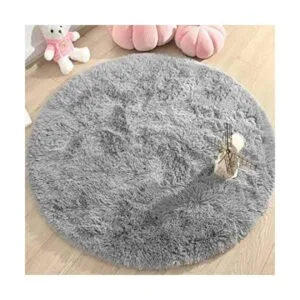KIXINWA Alfombra redonda gris para dormitorio de niñas_1