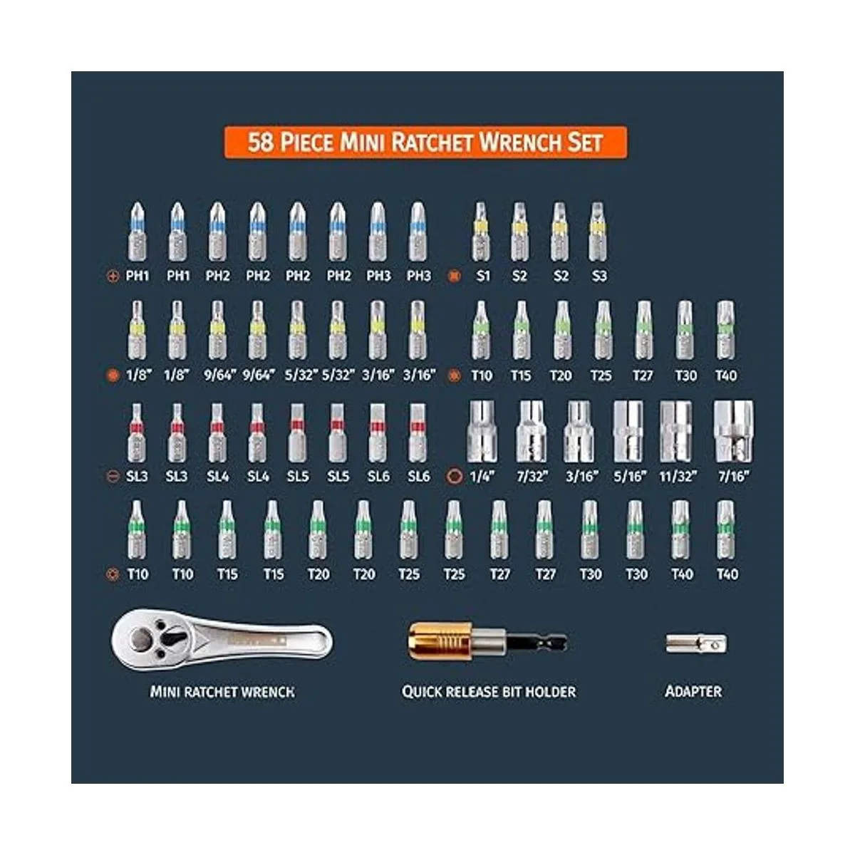 Inwell Juego de llaves de trinquete mini de 58 piezas de_2