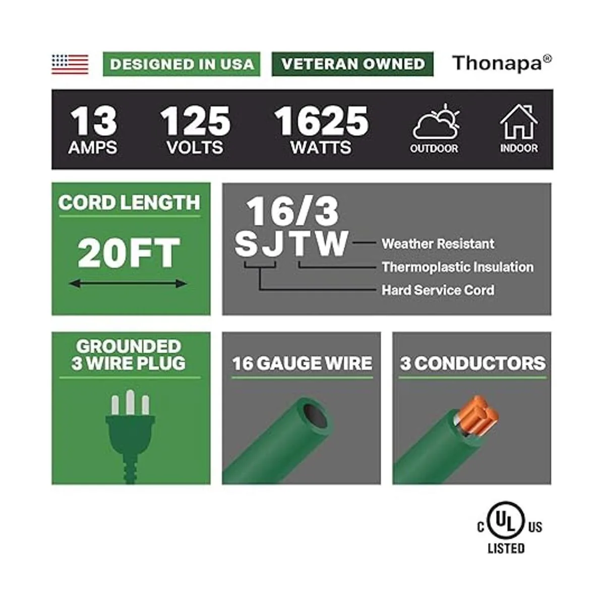 Thonapa Cable de extensión verde para exteriores de 20_2