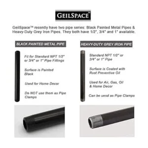 GeilSpace Paquete de 6 tubos de metal negro precortados de_3