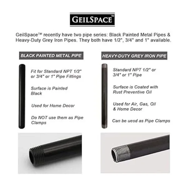 GeilSpace Paquete de 6 tubos de metal negro precortados de_3