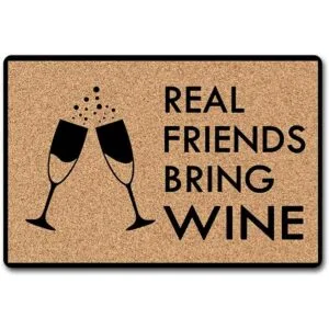 Funny Mat Real Friends Bring Wine Felpudos de tela no_1