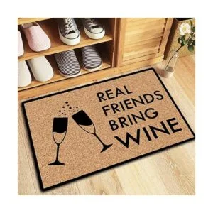 Funny Mat Real Friends Bring Wine Felpudos de tela no_3