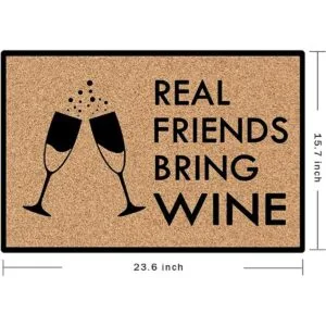 Funny Mat Real Friends Bring Wine Felpudos de tela no_2