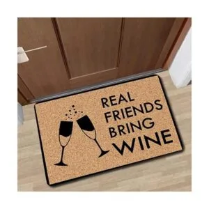 Funny Mat Real Friends Bring Wine Felpudos de tela no_5