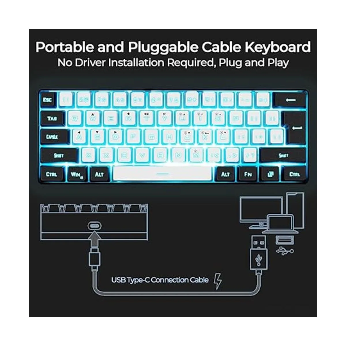ABUCOW WhiteBlack Minimalist Portable Wired Gaming_5
