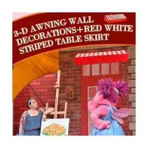 Decoraciones de pared de toldo 3D y faldas de mesa a rayas_4